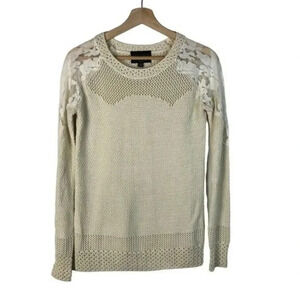 Absolutely Creative Worldwide Beige Knit Lace Shoulder Long Sleeve Sweater XS